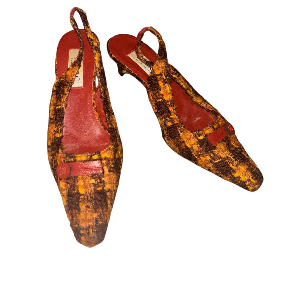 Isaac Mizrahi Orange and Brown Slingback Kitten Heels